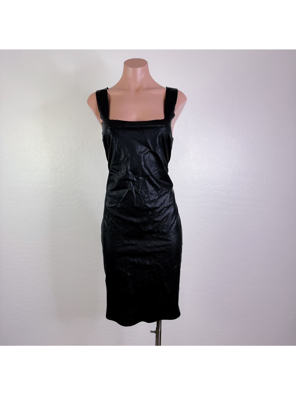 Commando Square Neck Sleeveless Stretch Leather Dress Black Reputation Large NWT